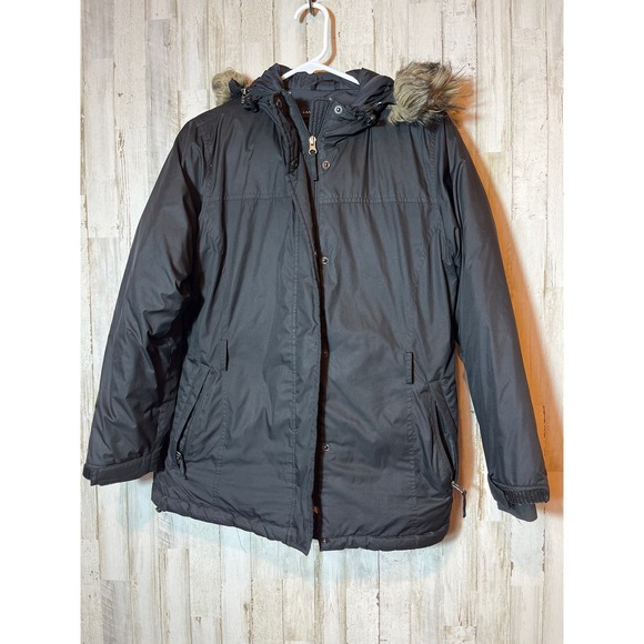 Lands End Womens Down Winter Parka Coat Black‎ Small Fur hood - Picture 1 of 5